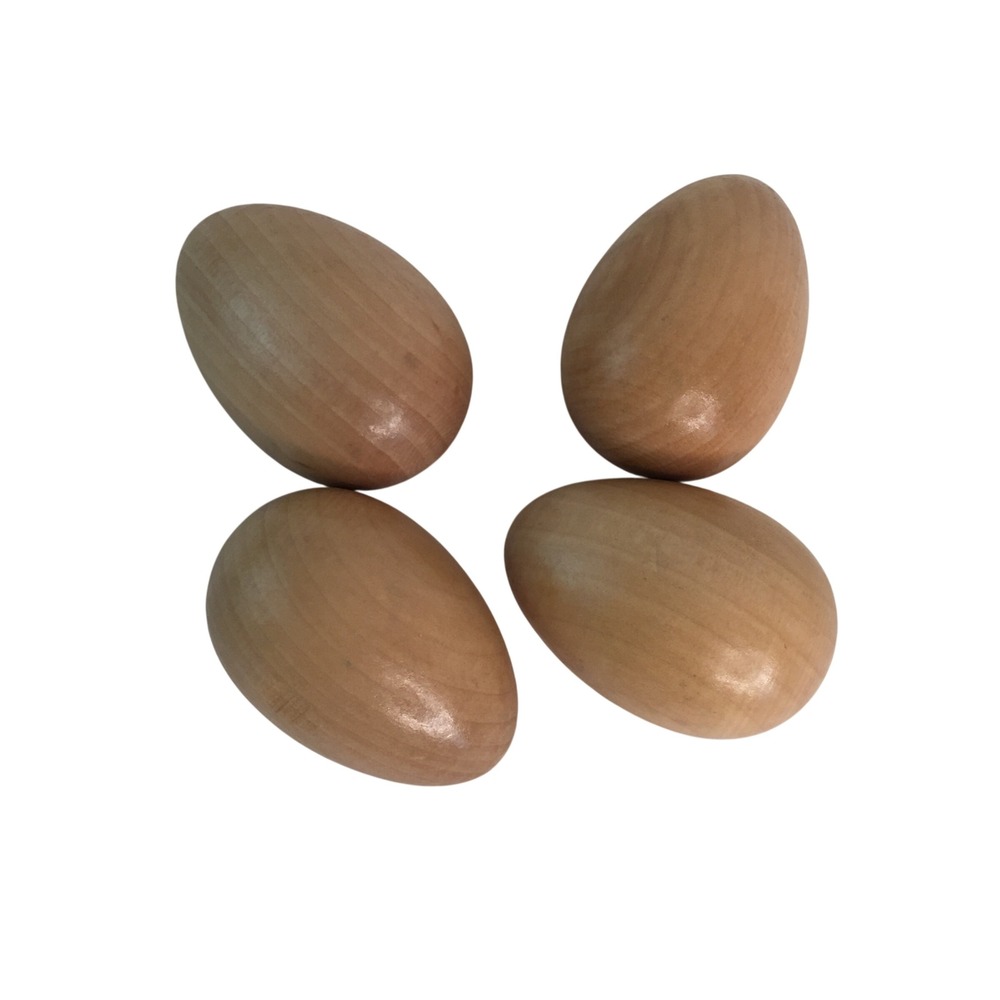 Easter‎ Wooden Eggs 2.5 Inch Natural Light Brown 4pc Set Decorative Craft